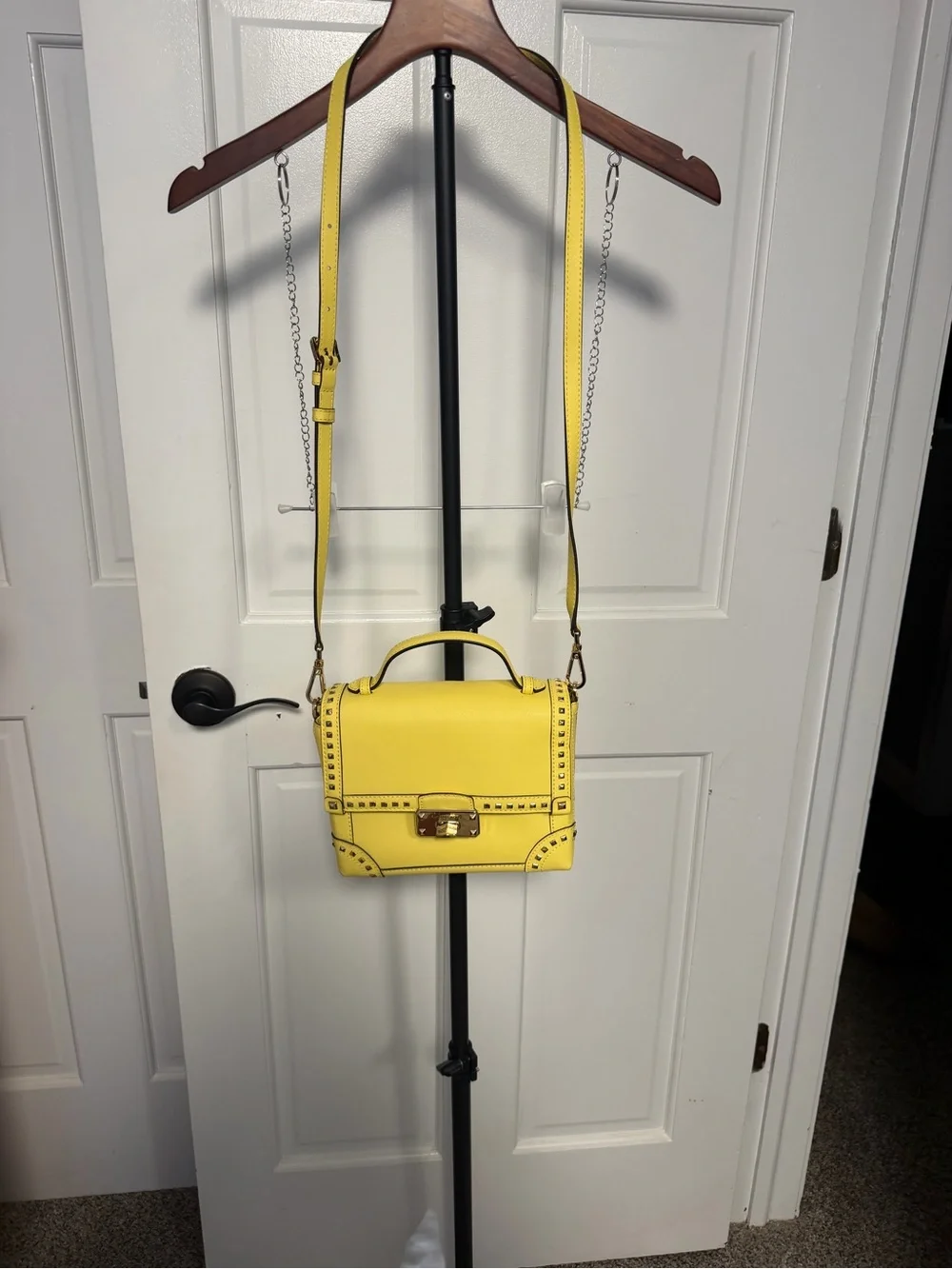 Michael Kors Yellow Studded Leather Satchel with Matching Card Case